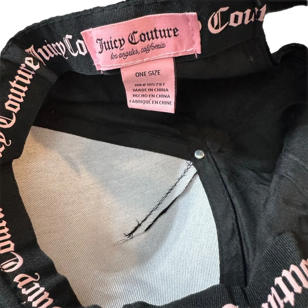 Juicy Couture Black Velvet Rhinestone Logo Y2K Baseball Cap Hat One Size